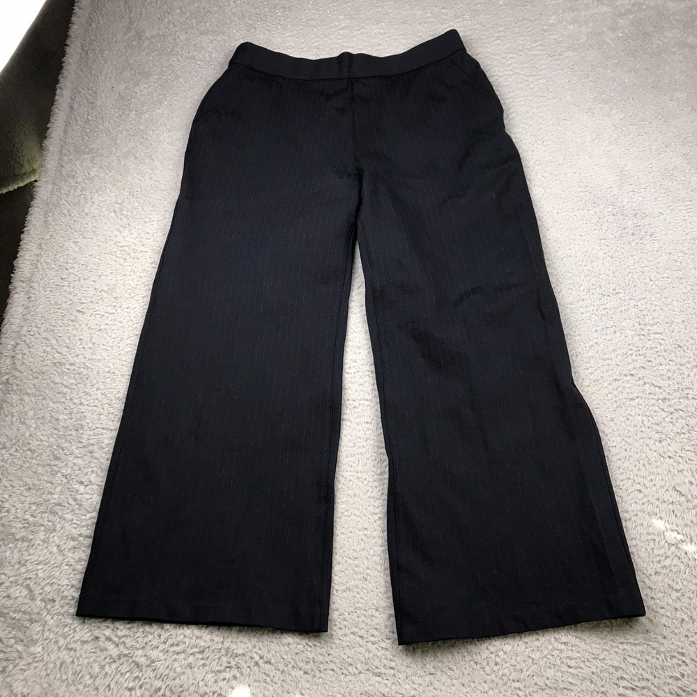 Spanx Pants Womens XL (33x27) Navy Pinstripe Pull On Ponte Wide Leg Crop Office